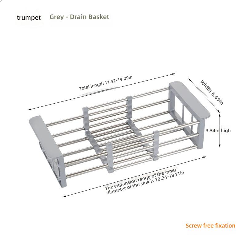 Adjustable Folding Kitchen Sink Stainless Steel Dish Drain Rack Space-Saving Sink Storage Sink Drain Rack Fittings