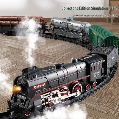 Electric Train Track Set with Sound, Light, and Steam Effects - Retro Style Toy