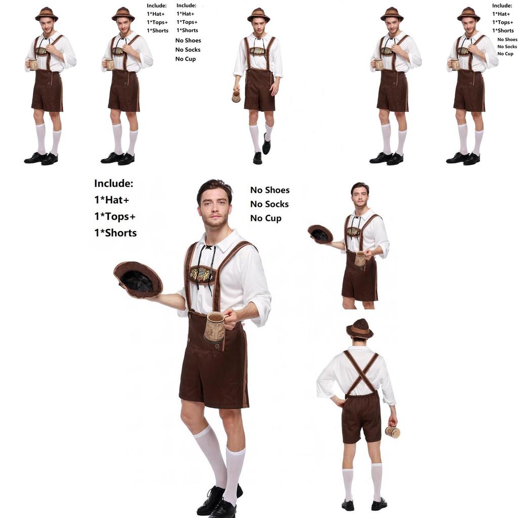 Stylowy Męski Strój Oktoberfestowy Cosplay z Jednolitą Koszulą i Szelkami