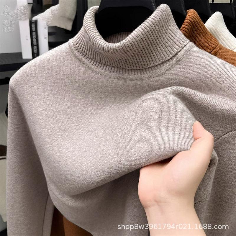 Men's Plus Size High Neck Velvet-Lined Winter Wool Base Layer Sweater