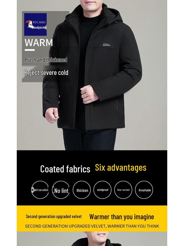 Woodpecker Men's Winter Down Jacket: Thick, Warm, Business Style, Plus Velvet, for Middle-Aged Dads.