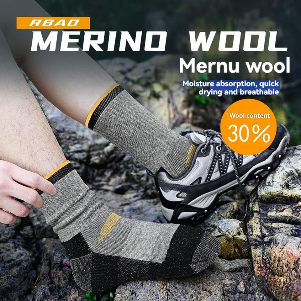 Getinfit 1Pair Merino Wool Sport Socks Warm Fleece Breathable Shock-Absorb Mountain Climb Run Hike Ski Socks Anti-Wear Elasticit