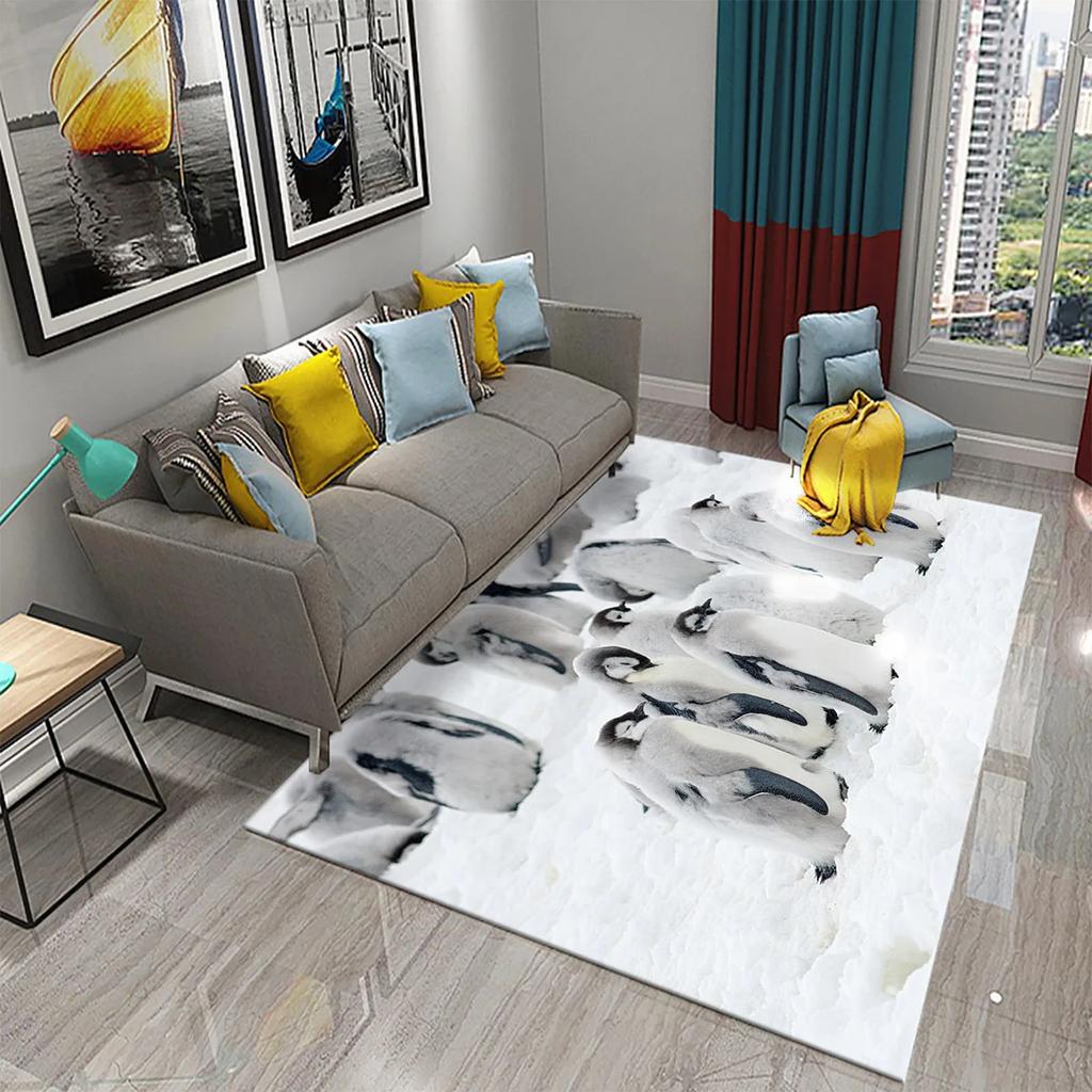 3D Cartoon Penguin Carpet Cute Animal Big Rug for Living Room Bedroom Comfortable Decor Floor Mat Area Rug Bathroom Non-slip Rug