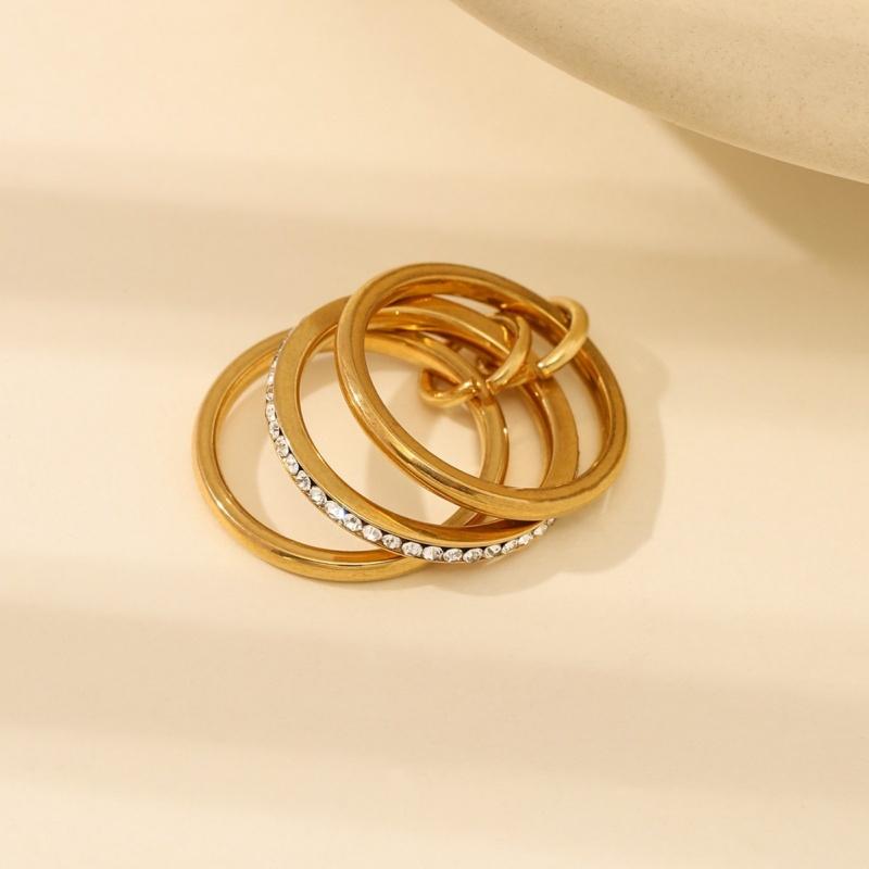 Stainless Steel Waterproof Zircon Three-Layer Stacked Round Ring for Women Non Tarnish Interlocked Rings Set Trend Jewelry Gift