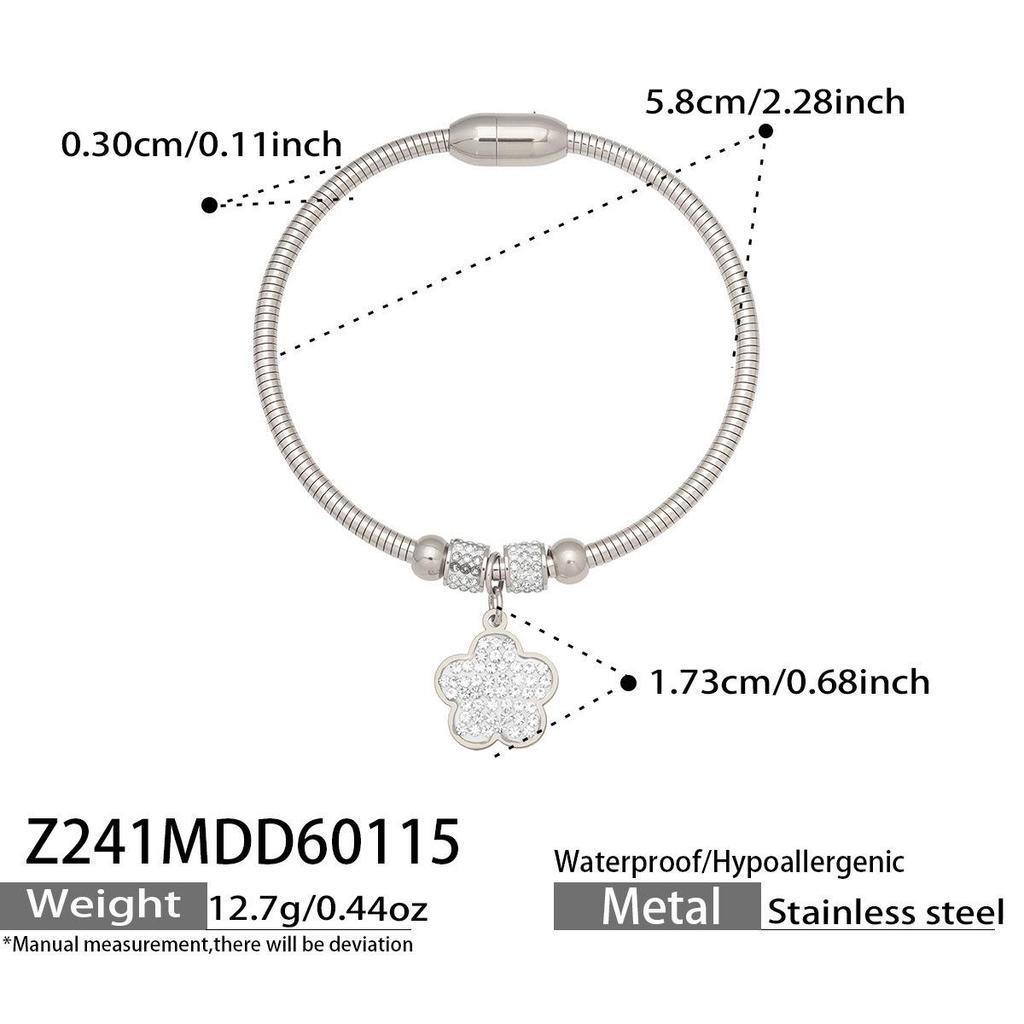 Niche Heart-Shaped Zircon Flower Stainless Steel Bracelet - European & American Style for Women