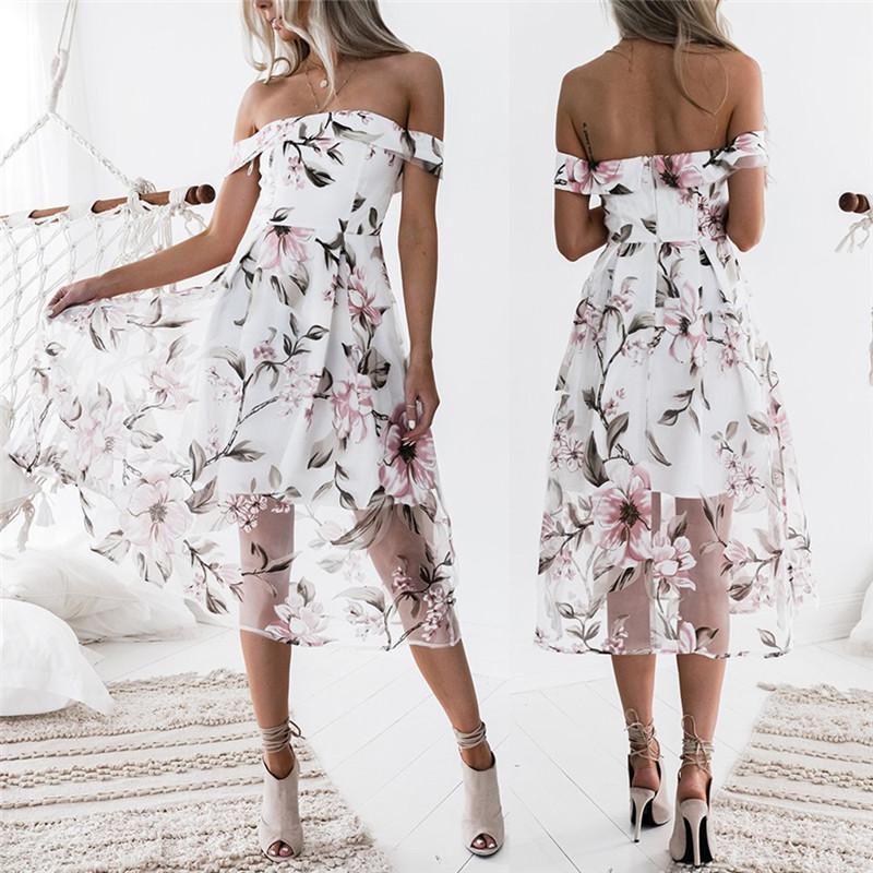 Elegant Women Clothing Vintage Organza Dress Long Off-shoulder Strapless Party Wear