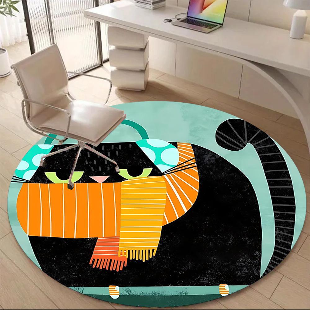 1pcCat Fashion Office Round Area Rug, Indoor Mat Suitable ForOffice, Under Office Chairs Bedroom Living Room Home Decor, Room Deco 074