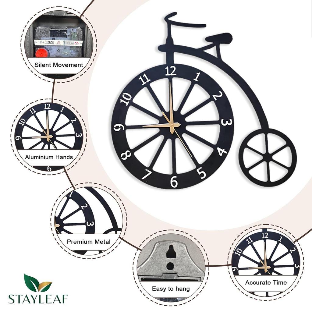 50 cm / Metal Analog Wall Clock for Home Decoration | Decorative Cycle Wallclocks for Living Room Stylish | Designer Wall Watch for Bedroom