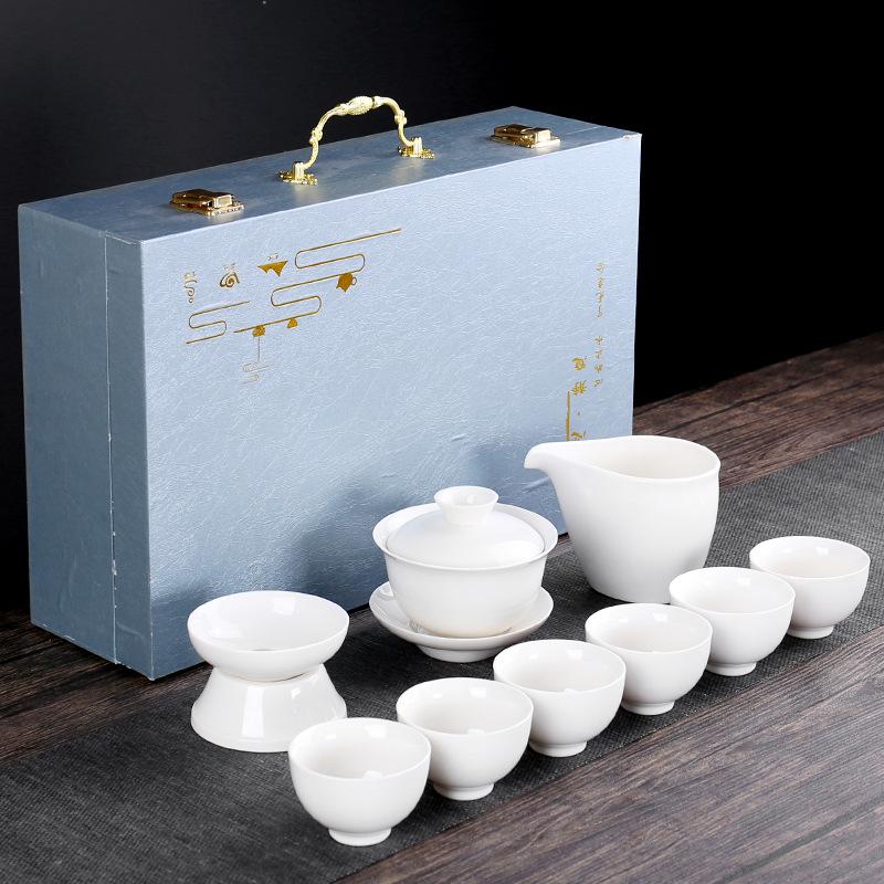 Νέο σετ τσαγιού κουνγκ φου 6 φλιτζανιών από πορσελάνη νεφρίτη, λευκό πορσελάνη νεφρίτη, πλήρες σετ με φίλτρο, κεραμικό σετ τσαγιού