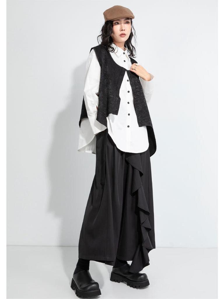 2025 Autumn Women's Wide-Leg Casual Pants with Design Sense and Lace Detail, Plus Size Available