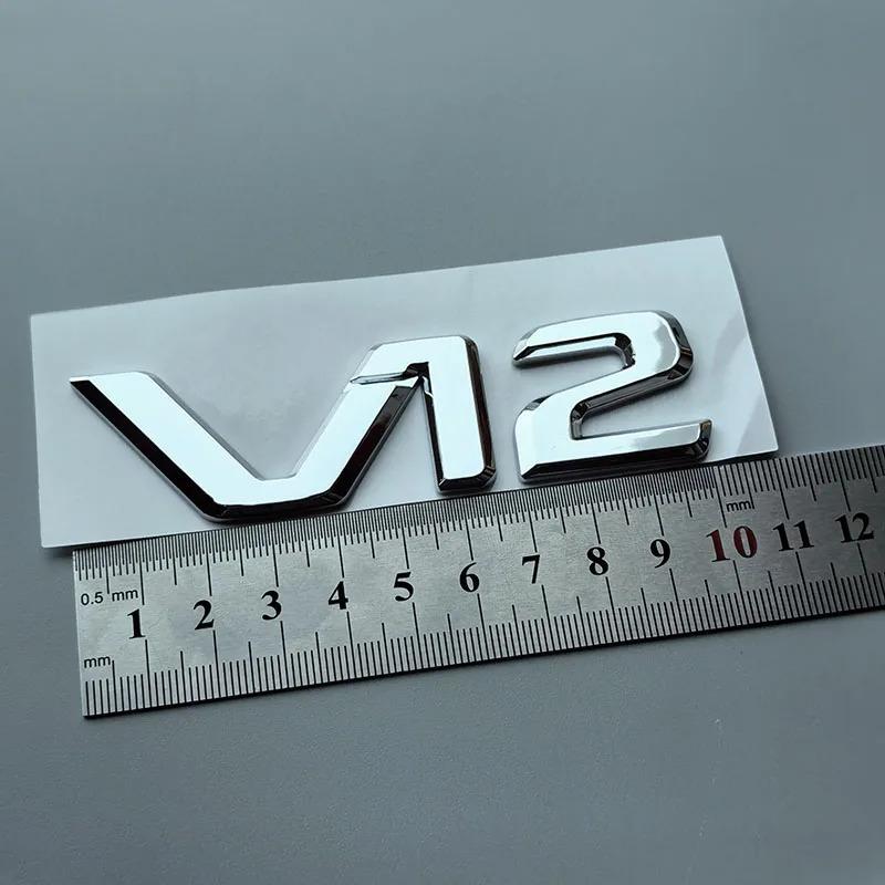 3D ABS Big Flat Letters V12 Car Emblem Trunk Fender Nameplate Logo Sticker for mercedes-benz S400 S500 S600 Chrome Glossy Black