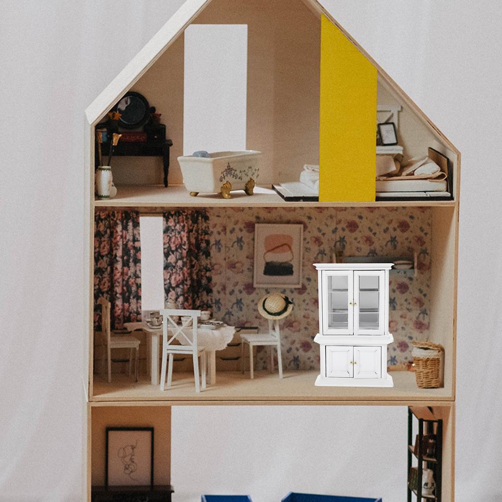 Miniature Cabinet 1:12 Scale Wooden Glass Mini House Cabinet Small Display Decorative Furniture Furniture