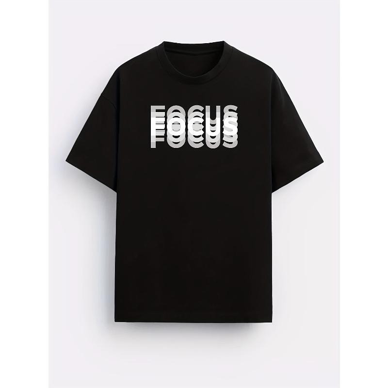 European sizes Trendy Letter Print Crew Neck T-Shirt, A Must-Have for Style Enthusiasts! Gradient FOCUS Design, Ultra Stylish