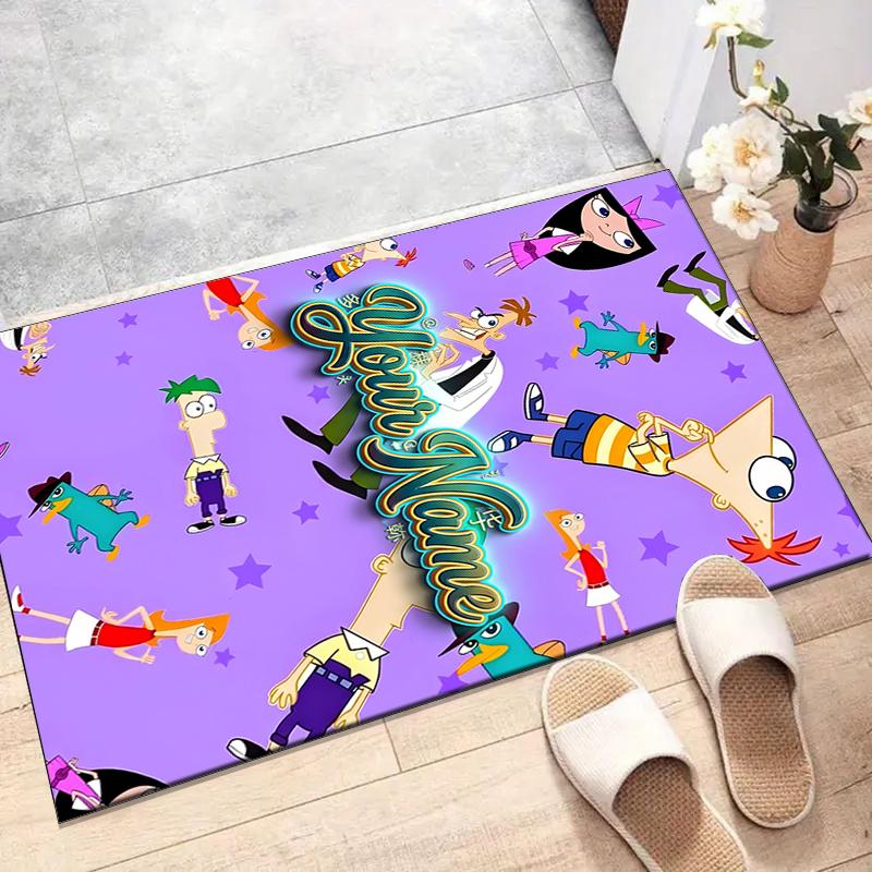 Phineas and Ferb Design Area Rug Personalized Name- Non-Slip, Soft & Cozy Floor Mat for Living Room, Office - Indoor/Outdoor Carpet