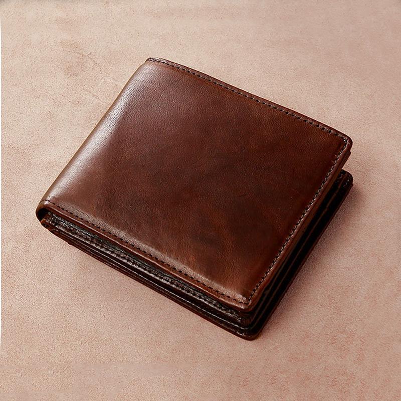 Genuine Leather Wallet Men RFID Blocking Vintage Cowhide Bifold Short Multi-card Holder Casual Solid