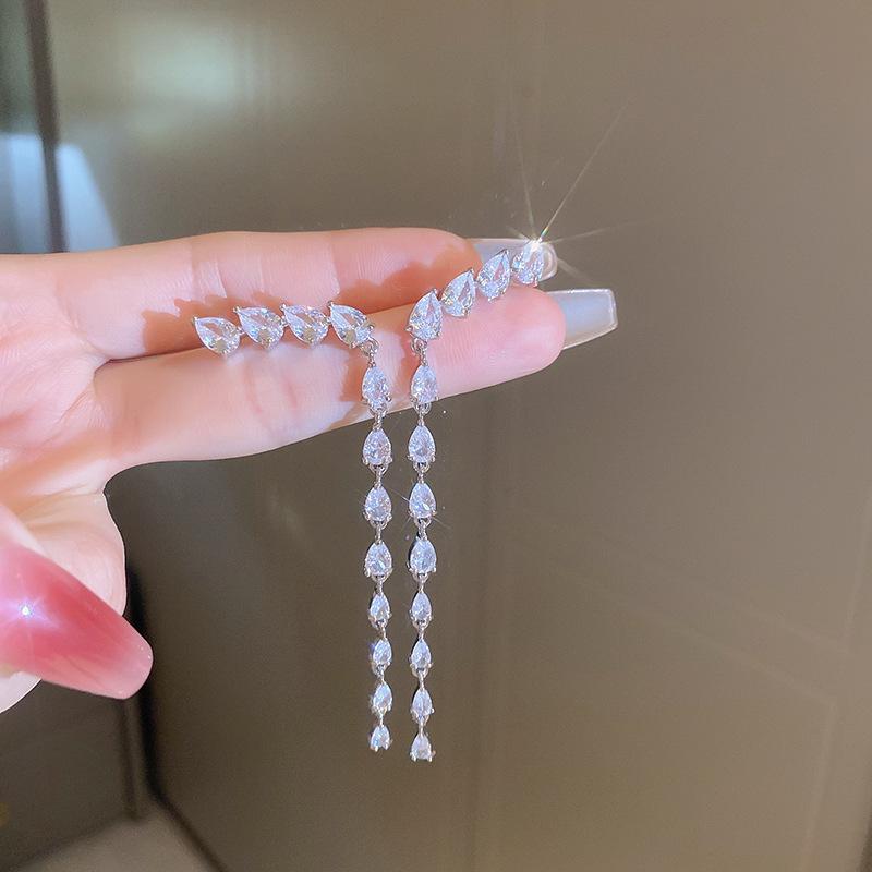 Exquisite Zircon Tassel Earrings: Sparkly, Versatile, Minimalist Design with Light Luxury Appeal.