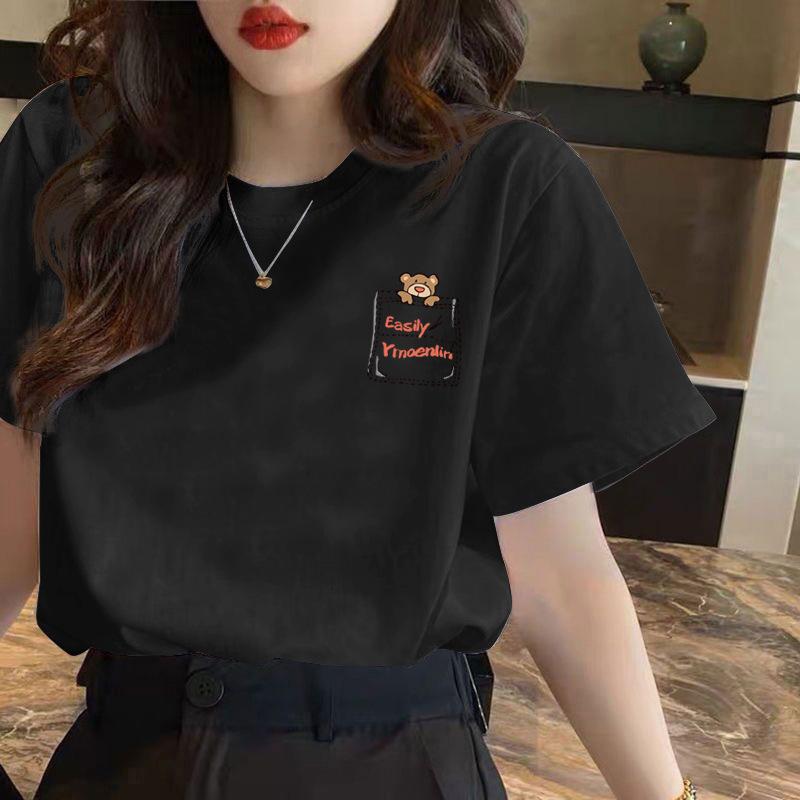 HNXC White Short-sleeved T-shirt for Women, Summer Loose Printed T-shirt for Ladies