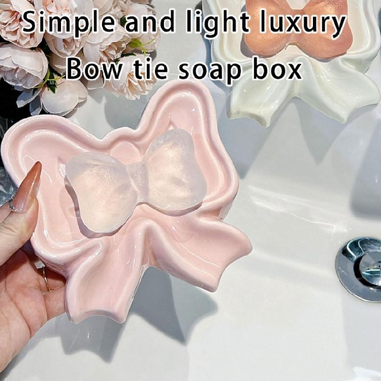 Ceramic Soap Holders with Bows Drainages Enhanceds Design Bathroom Counter Organizers Decorative Sink Tray