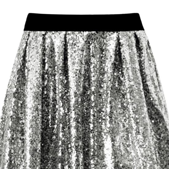 Women Skirt Elastic High Waist Sparkling Sequins Short Skirt Breathable Fabric Slimming Skirt Work Leisure Travel Parties