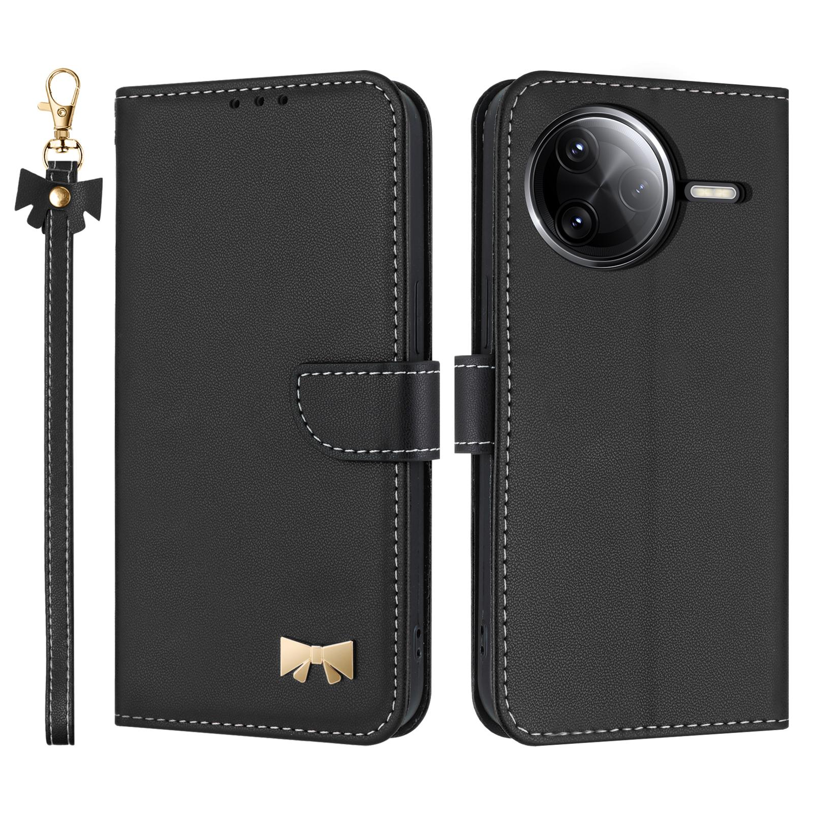 

Phone Case For Xiaomi Redmi K80 5G/K80 Pro 5G/Poco F7 Pro 5G/F7 Ultra 5G,Bowknot Decor Wallet Leather Cover with Wrist Strap Black