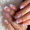 Elegant Rhinestone French Short Fake Nails - 24 Skin-Brightening T-Shape Tips