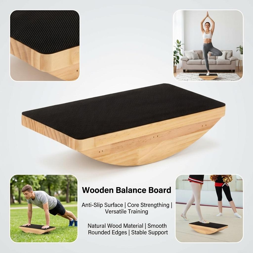 Wooden-Yoga Balance Board Non Slip Fitness Platform for Home Outdoor Training
