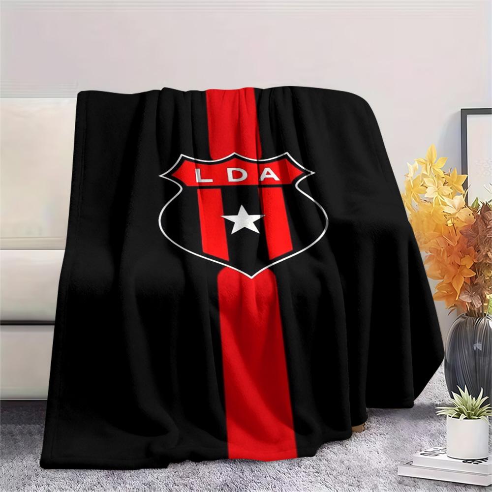 LDA Club Black Background Red Vertical Stripe Crest Print Flannel Blanket Soft Warm Throw Blanket For Sofa Bed Couch Soccer Fan Home Decor Gift