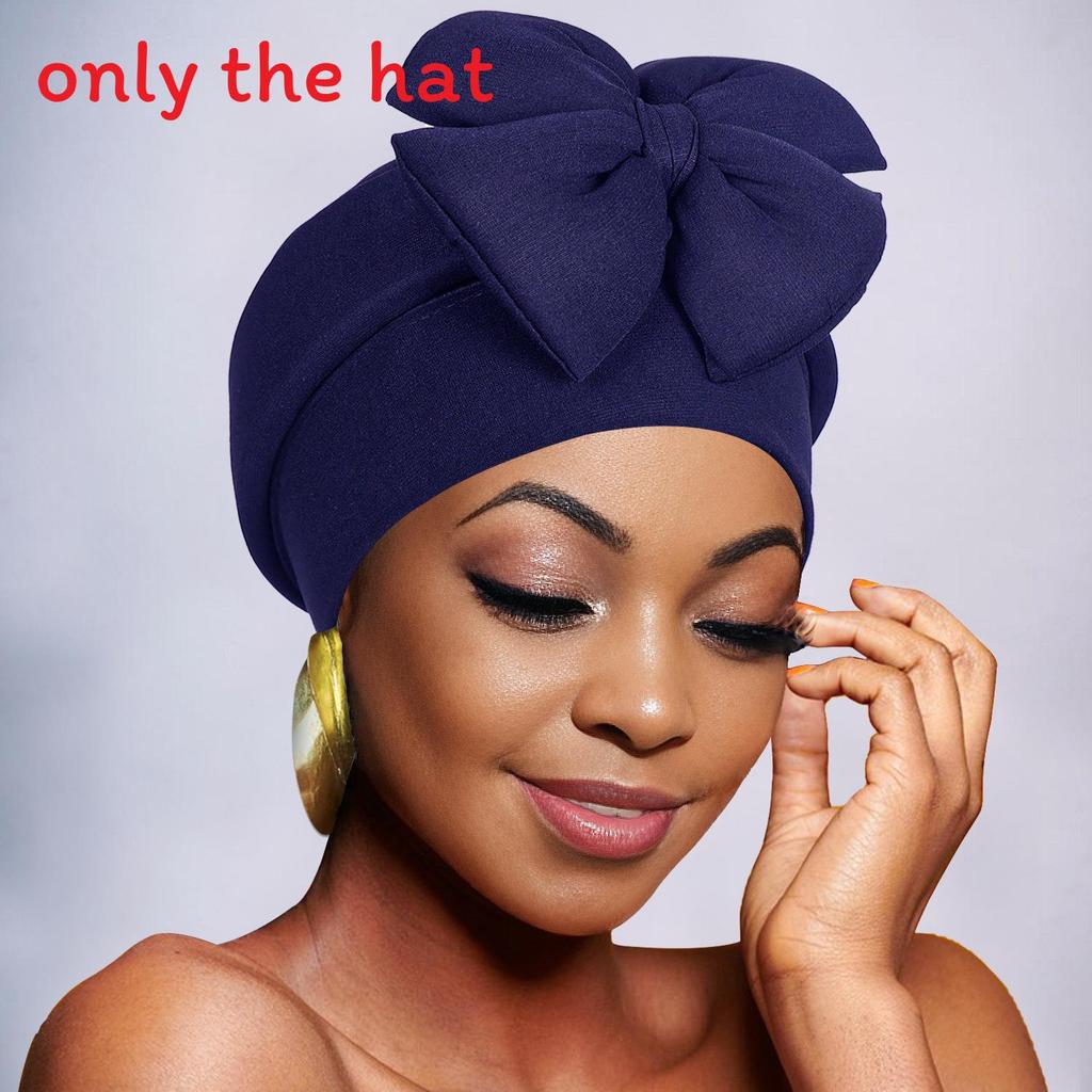 Модный тюрбан-платок с бантом, эластичный, в этническом стиле, для женщин NavyBlue