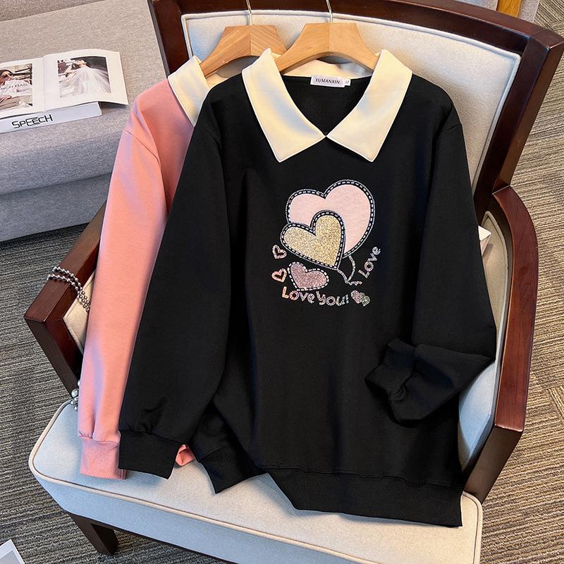 

Plus Size Loose Lapel Hoodie for Autumn - Fits Busts 150/160cm 6XL чорний