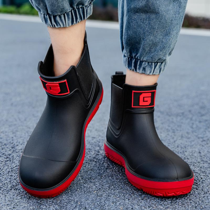 Men's Short-Tube Non-Slip Rain Boots Fashionable Low-Top Water Shoes, Pvc One-Time Molded Rain Boots, Pastoral Labor Waterproof