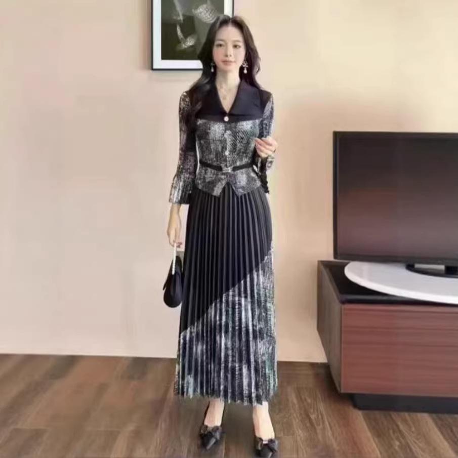 Issey Miyake Pleated Plus Size Luxurious Slimming Long Dress for Women