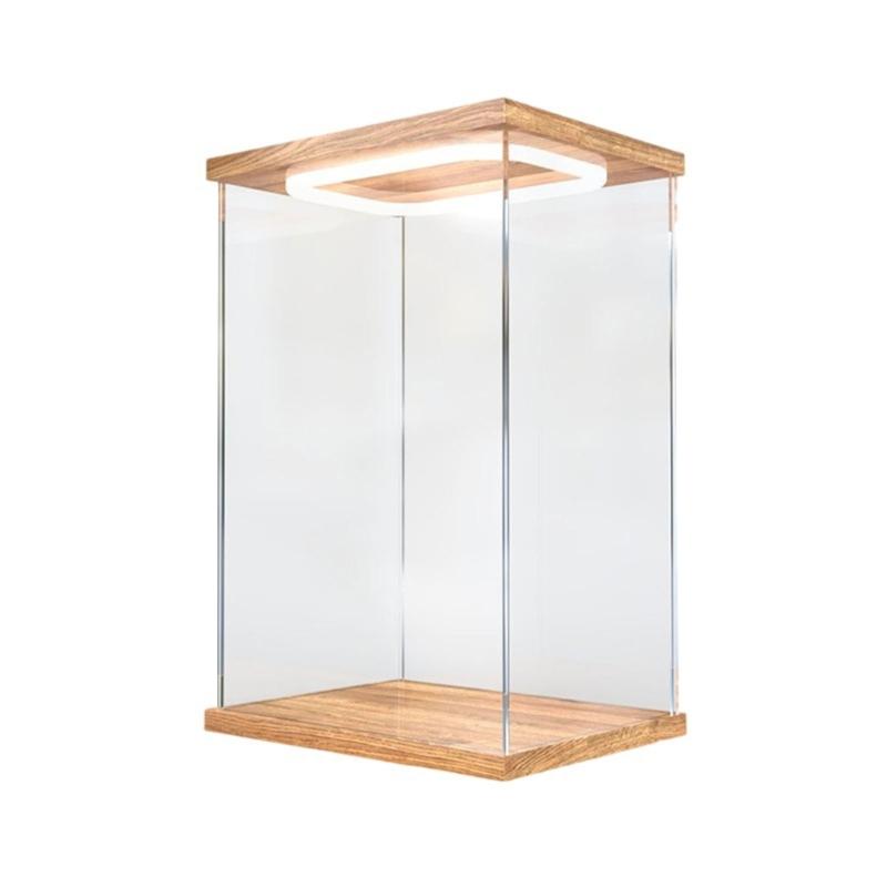 Clear Dustproof Plush Toy Organizers With Bamboos Base Acrylic Display Case For Bedroom And Study Room Storage