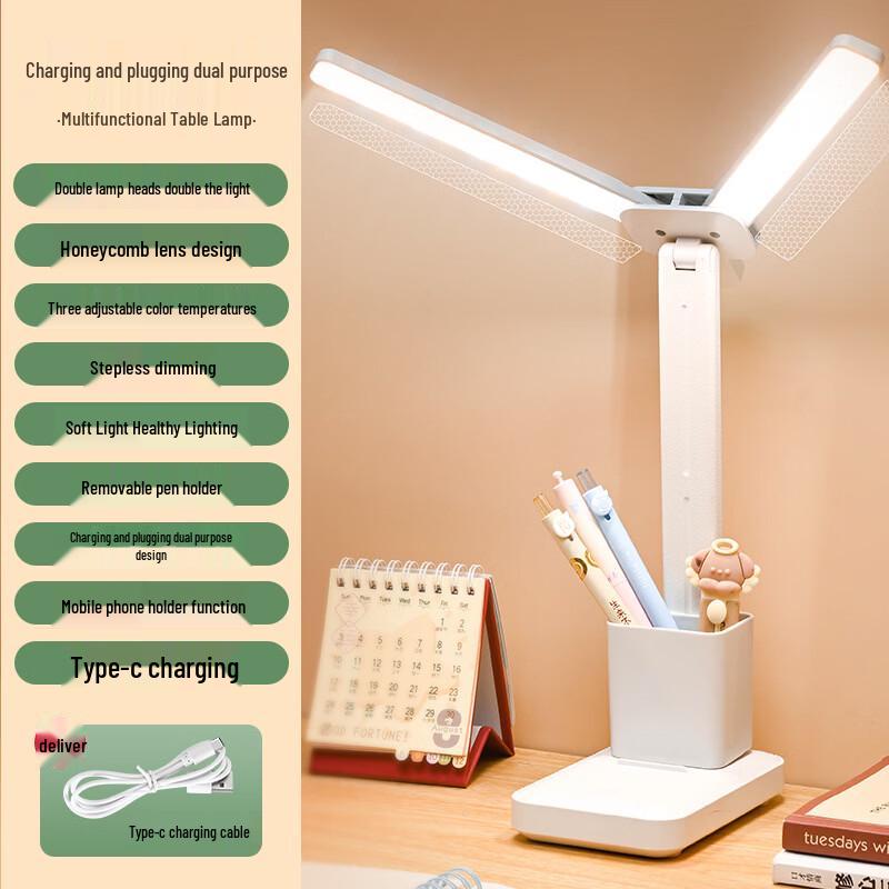 

Oeny Double-Head Rechargeable Eye-Protection Desk Lamp with Pen Holder (2-Pack)