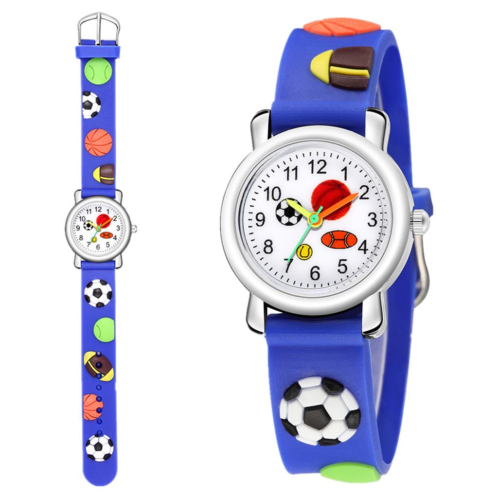Kinder-Quarz-Uhr mit geprägtem Sportball-Muster Weiches Silikonarmband Langlebige Kinder-Armbanduhr für den täglichen Gebrauch