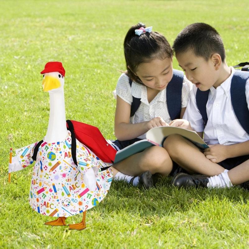 Weather Resistant Cement Garden Geese Sculpture Figure Featuring Seasonal Costumes For Outdoor Patios Display Decoration