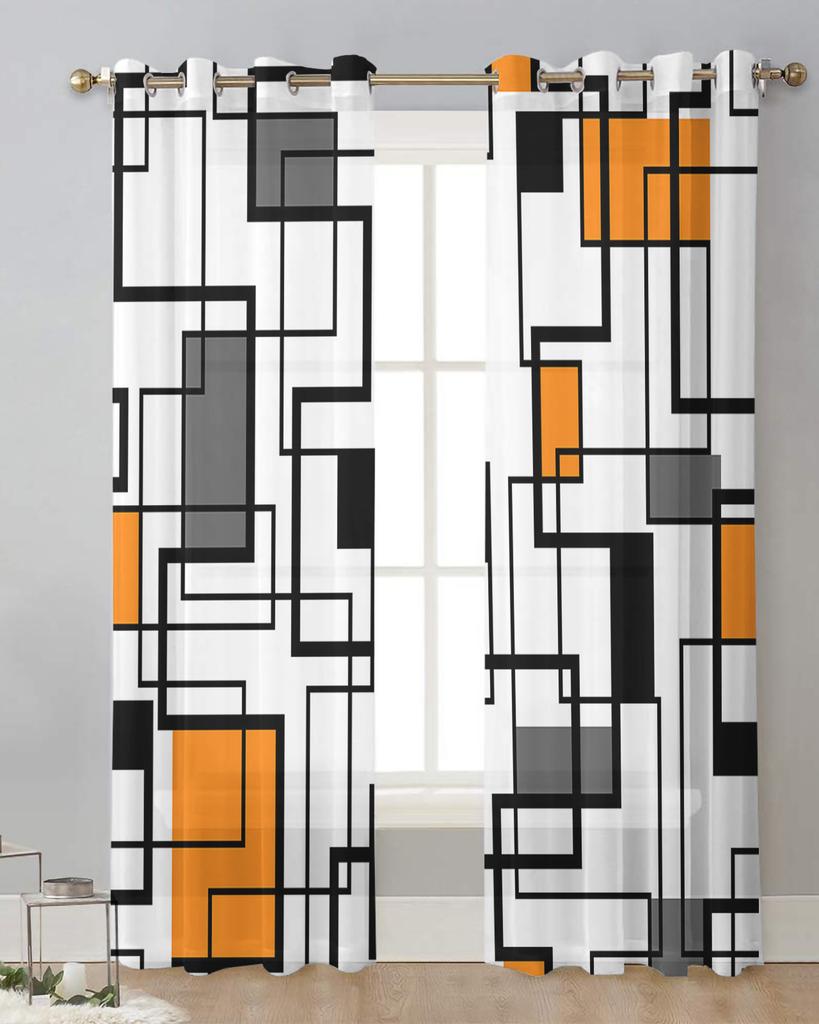 Abstract Lines Gradient Orange Tulle Drapes for Living Room Bedroom Sheer Window Curtains Kitchen Balcony Modern Voile Curtains