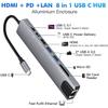 USB C Hub 8 In 1 Type C 3.1 To 4K HDTV Adapter with RJ45 100Mbps SD/TF Card Reader PD100W Fast Charge for Macbook Xiaomi Huawei Notebook Laptop