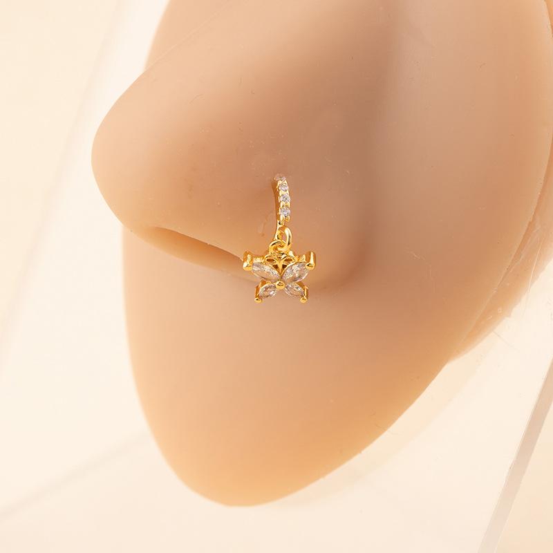 Perforated Piercing Star And Moon Pendant, Nose Ring Copper Micro-Inlaid Zircon Nose Stud, Men'S And Women'S Personality Trendy Cool Nose Jewelry