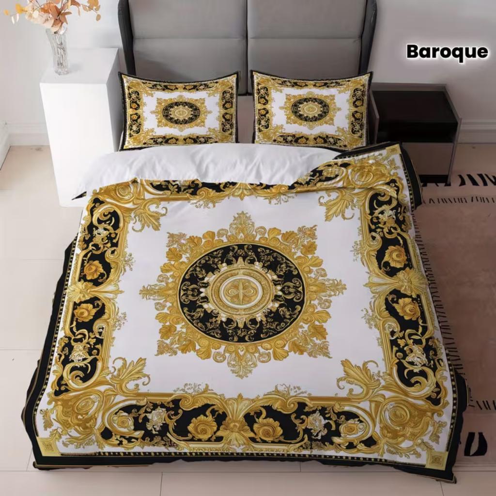 3-teiliges Luxus-Bettwäsche-Set mit goldenem geometrischem Druck, Barock-Bettbezug-Set für Zuhause, Studentenwohnheim-Dekoration, Einzel-, King-, Queen-Größe 228x228