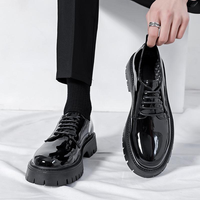 Big Head and Small Leather Shoes Thick Sole Lace-up Glossy Business Leather Shoes Men's Foreign Trade New Casual Shoes Men's Loafers