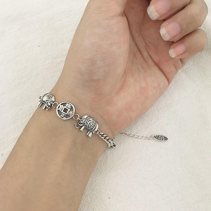 Classic Vintage Elephant Ancient Coins Women Sterling Tone Wrist Bracelet Men Couple Handmade Jewelry Souvenir Gifts S B415Vintage Wrist 16.5cm add 3.5cm