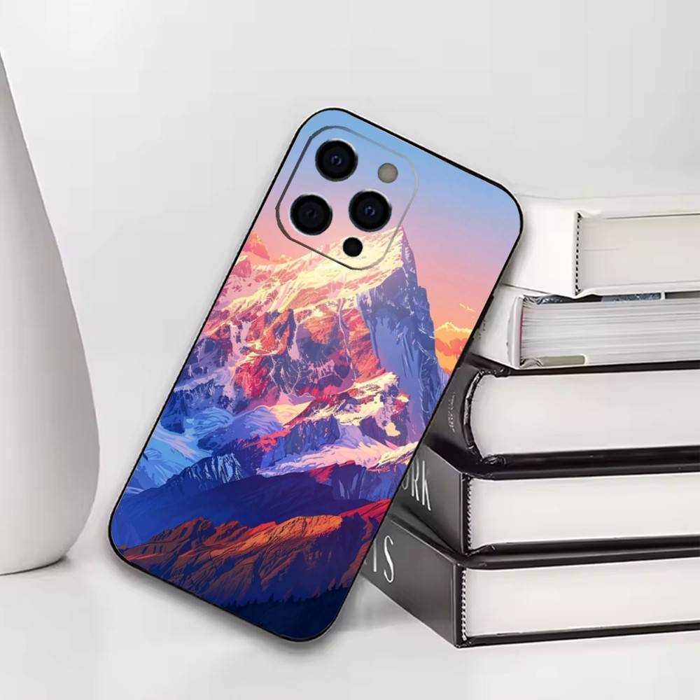 Snow Mountain Phone Case For iPhone17,16,15,14,13,12,11 Plus,Pro Others Soft Black Cover