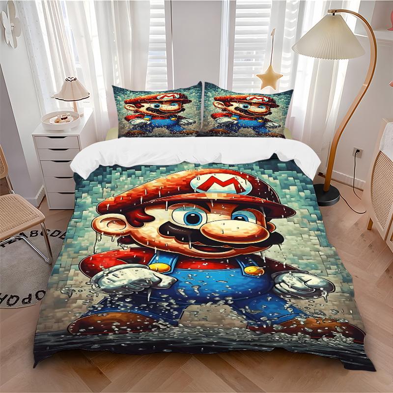 

3pc Freezing Mario Bedding Set Guest Room Bedroom Decor Christmas Halloween Decor Birthday and Holiday Gifts- All Seasons 3pcs Quilt 102 135x200cm