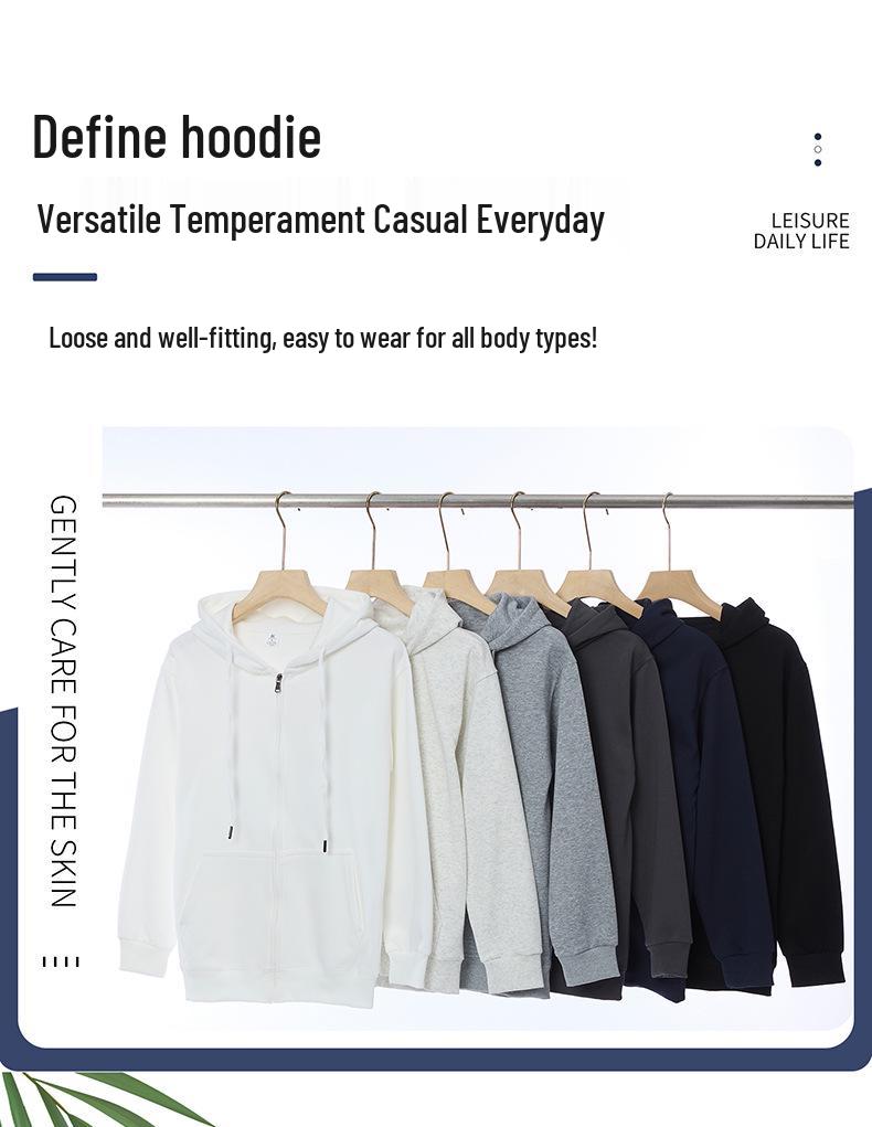 Unisex Cotton Drop Shoulder Zipper Hoodie Cardigan for Autumn/Winter
