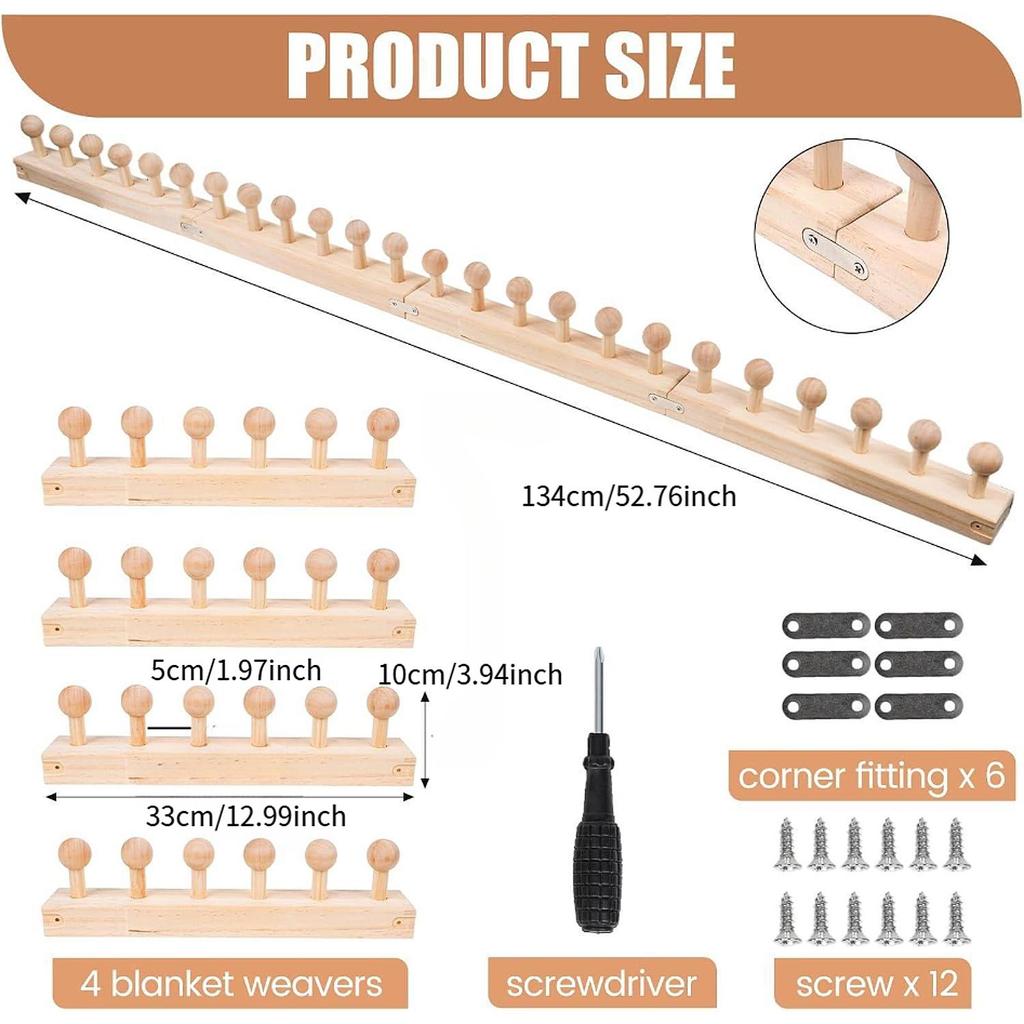 Cadru Război de Țesut din Lemn, Kit Tricotat Manual cu Dimensiune Ajustabilă, Artizanat cu Fire Ușor de Folosit pentru Începători pentru Pături Aruncate DIY, Kit Pătură Tricotată Groasă