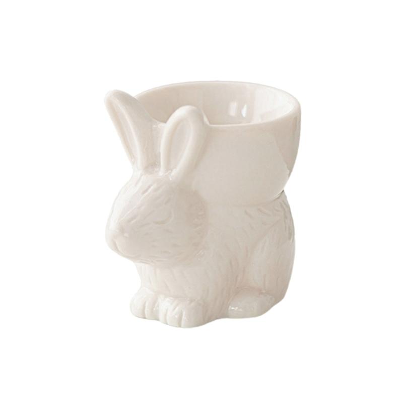 

White Porcelain Easters Rabbit Eggs Cup Ceramic Breakfast Holder for Holiday and Everyday Use Dinning Table Decoration