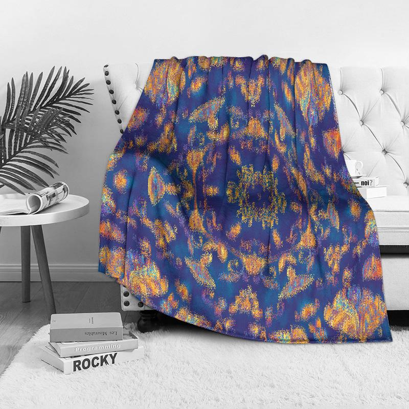 Blue Paisley Floral Print Fleece Blanket Throw Soft Warm Decorative Bed Sofa Cover Gift