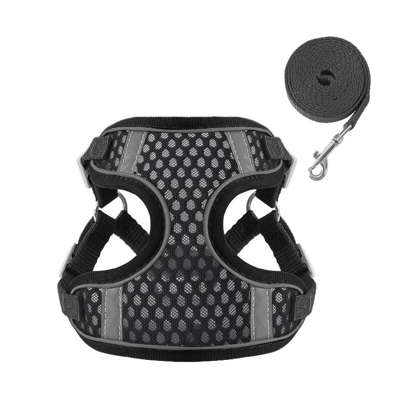 Coleira tipo colete respirável com peitoral para gato de estimação, cachorro, corda para gato para sair, corrente para gato anti-quebra livre