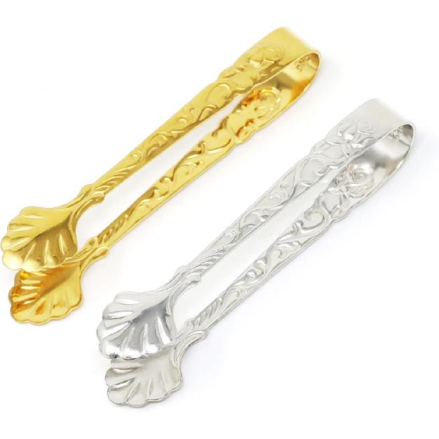 Honbay 2PCS Stainless Steel 3.74 Inch Vintage Rose Handle Sugar Cube Tongs Ice Cube Tongs Mini Serving Tongs Small Food Clips Kitchen Tiny Tongs for