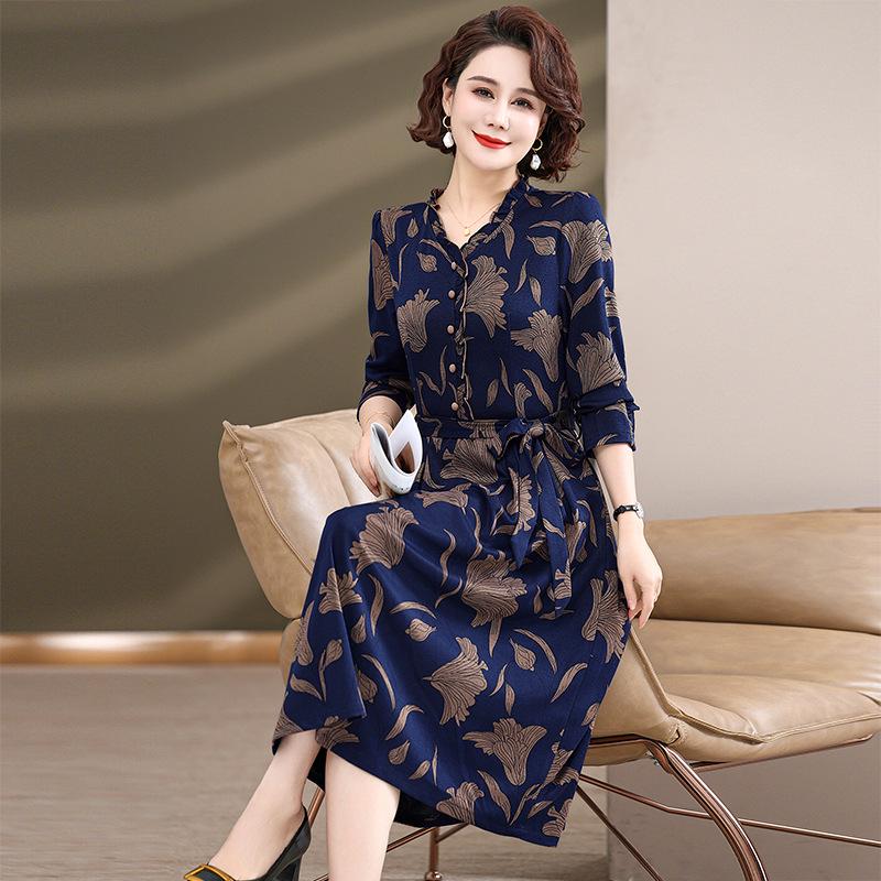 Rochie lungă elegantă de primăvară/toamnă pentru femei de vârstă mijlocie și vârstnice - Slimming, la modă și disponibilă în mărimi mari